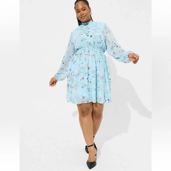 963. Large -TORRID Mini Clipdot Mock Neck Chiffon Skater Dress NEW $86 msrp - Picture 4 of 5